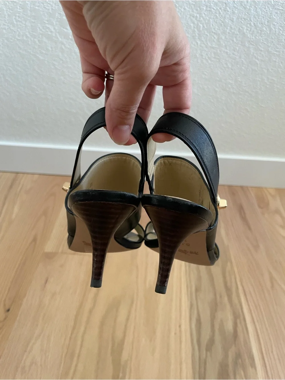 COACH Marla Black Leather Turnlock Slingback Sandals Sz 5.5 Designer Heels